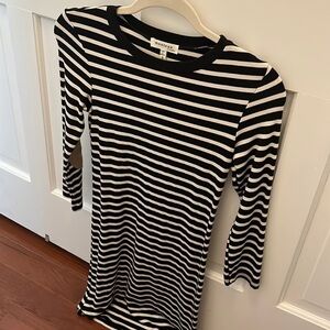 Womens black and white striped body con dress with arm patches S